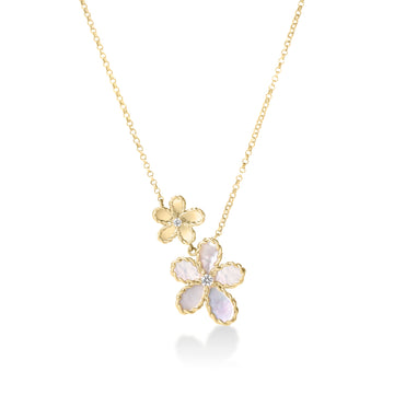 18k Yellow Gold Jasmine Diamond & Mother Of Pearl Double Flower Necklace