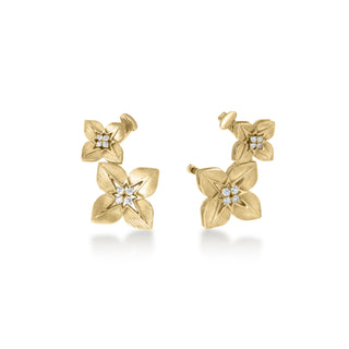18k Yellow/white Gold Princess Star Double Diamond Star Earrings thumbnail