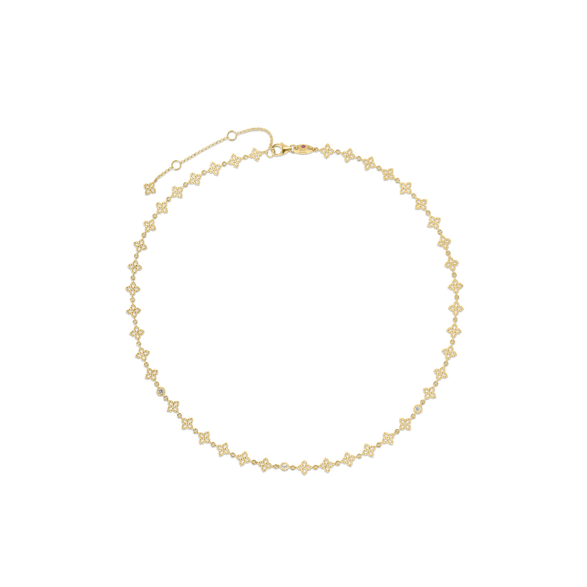 18K Yellow Gold Princess Flower Diamond & Flower Link Necklace