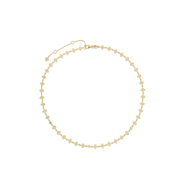 18K Yellow Gold Princess Flower Diamond & Flower Link Necklace
