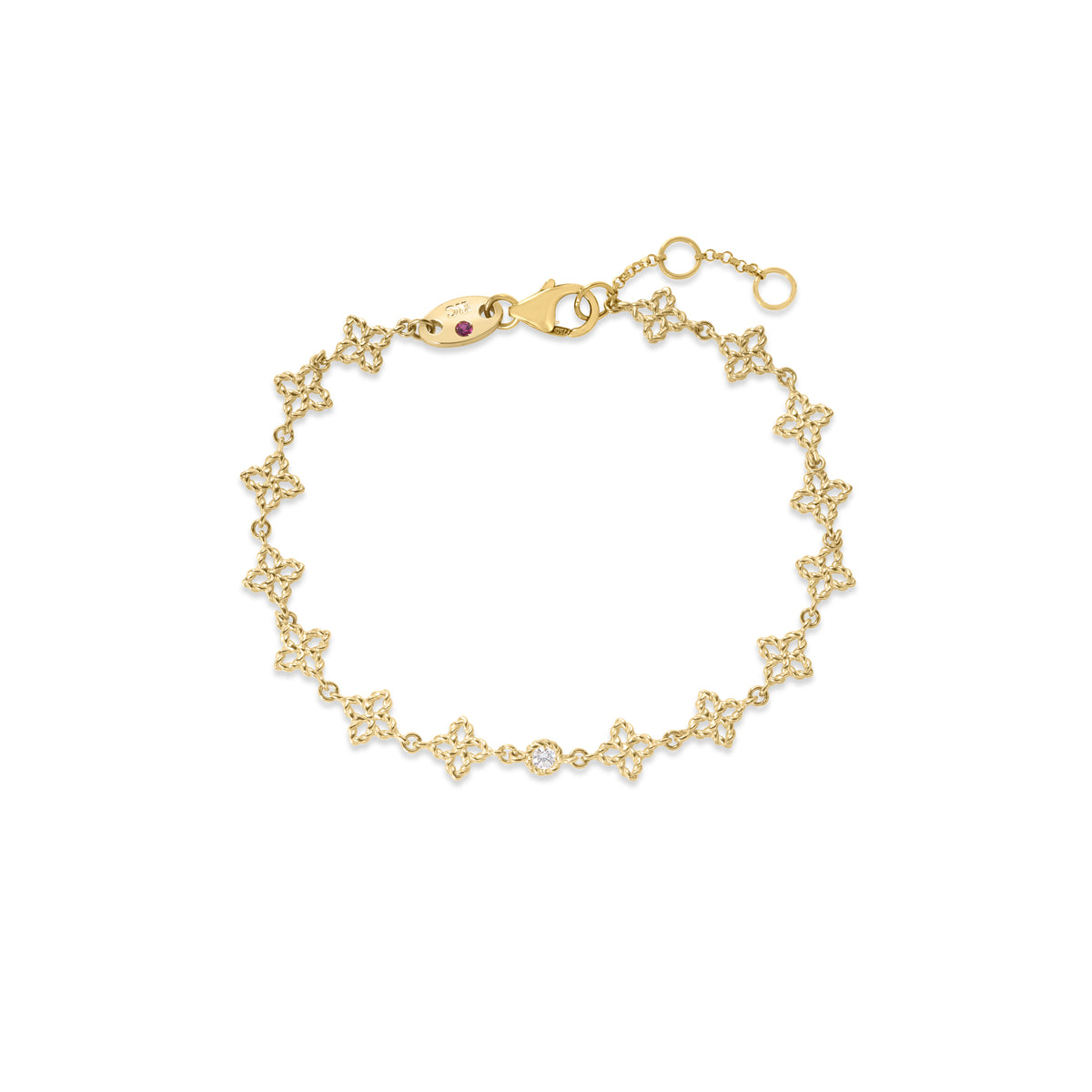18k Yellow Gold Princess Flower Diamond & Flower Link Bracelet