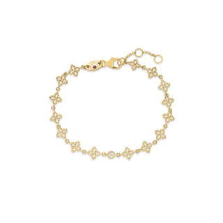18k Yellow Gold Princess Flower Diamond & Flower Link Bracelet thumbnail