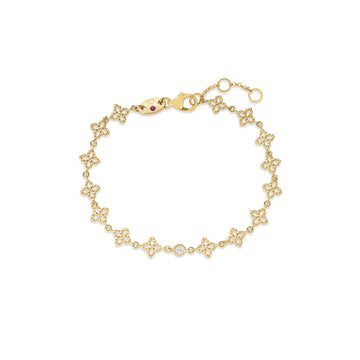 18k Yellow Gold Princess Flower Diamond & Flower Link Bracelet