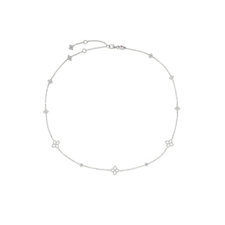 18K White Gold Princess Flower Diamond & Flower Station Necklace thumbnail