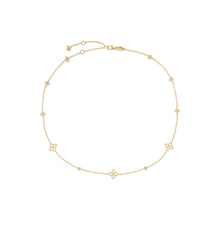 18k Yellow Gold Princess Flower Diamond & Flower Station Necklace thumbnail