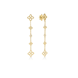 18k Yellow Gold Princess Flower Diamond & Flower Station Dangle Earrings thumbnail