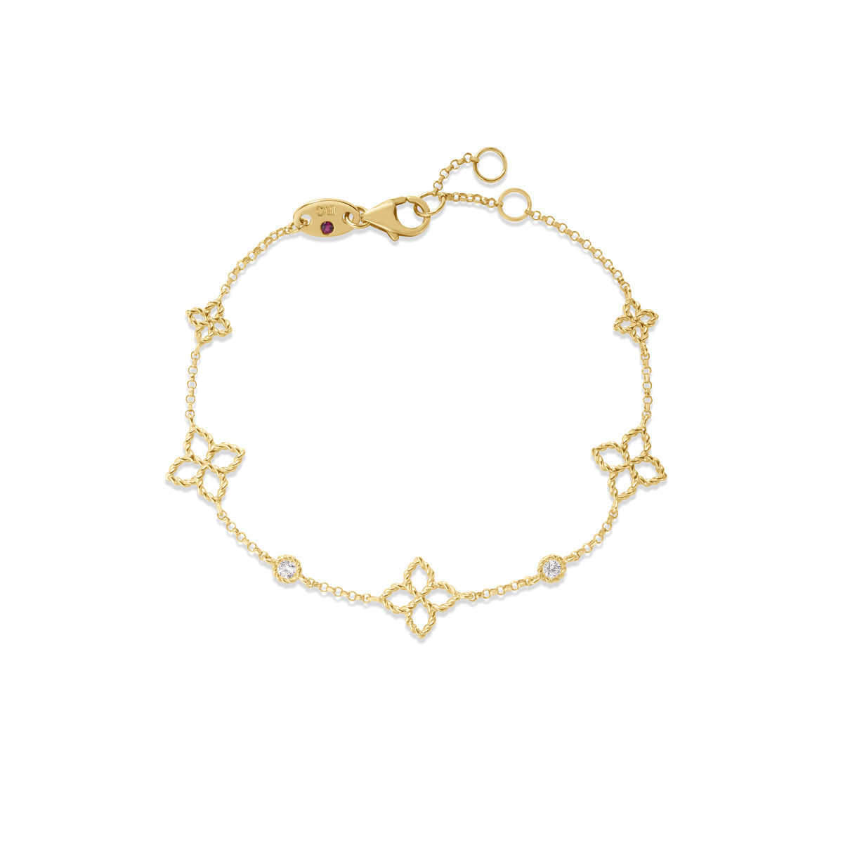 18k Yellow Gold Princess Flower Diamond & Flower Station Bracelet
