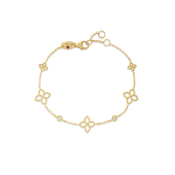 18k Yellow Gold Princess Flower Diamond & Flower Station Bracelet