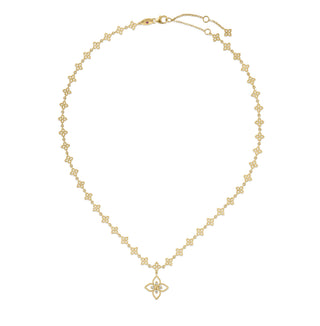 18k Yellow Gold Princess Flower Chain & Diamond Flower Pendant Necklace thumbnail