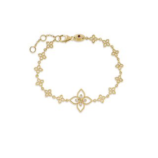 18k Yellow Gold Princess Flower Chain & Diamond Flower Charm Bracelet thumbnail