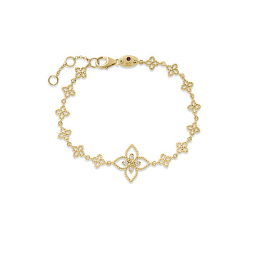 18k Yellow Gold Princess Flower Chain & Diamond Flower Charm Bracelet