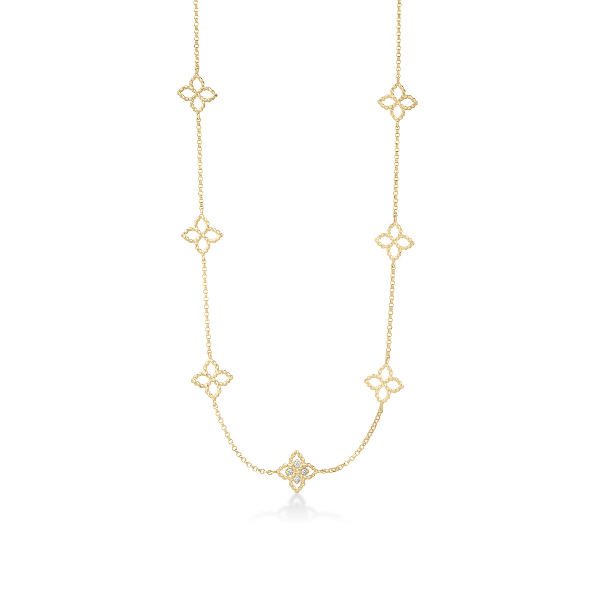 18k Yellow Gold Princess Flower Station Necklace