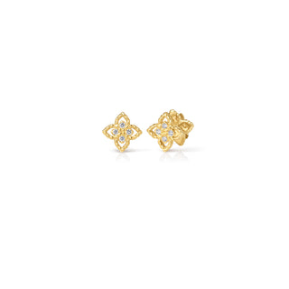 18k Yellow Gold Princess Flower Mini Diamond Flower Stud Earrings thumbnail