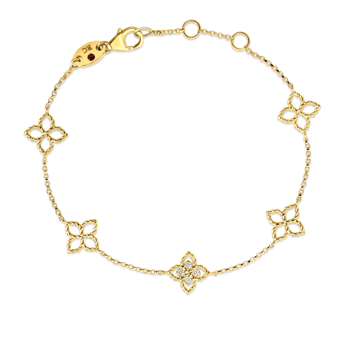 18k Yellow Gold Princess Flower Station Bracelet