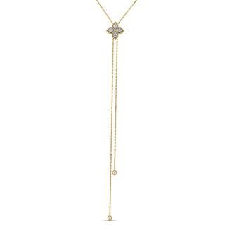 18K Yellow/White Gold Princess Flower Pave Diamond Lariat Necklace thumbnail