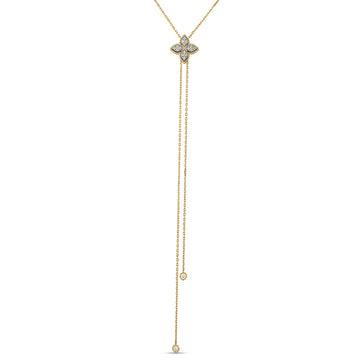 18K Yellow/White Gold Princess Flower Pave Diamond Lariat Necklace