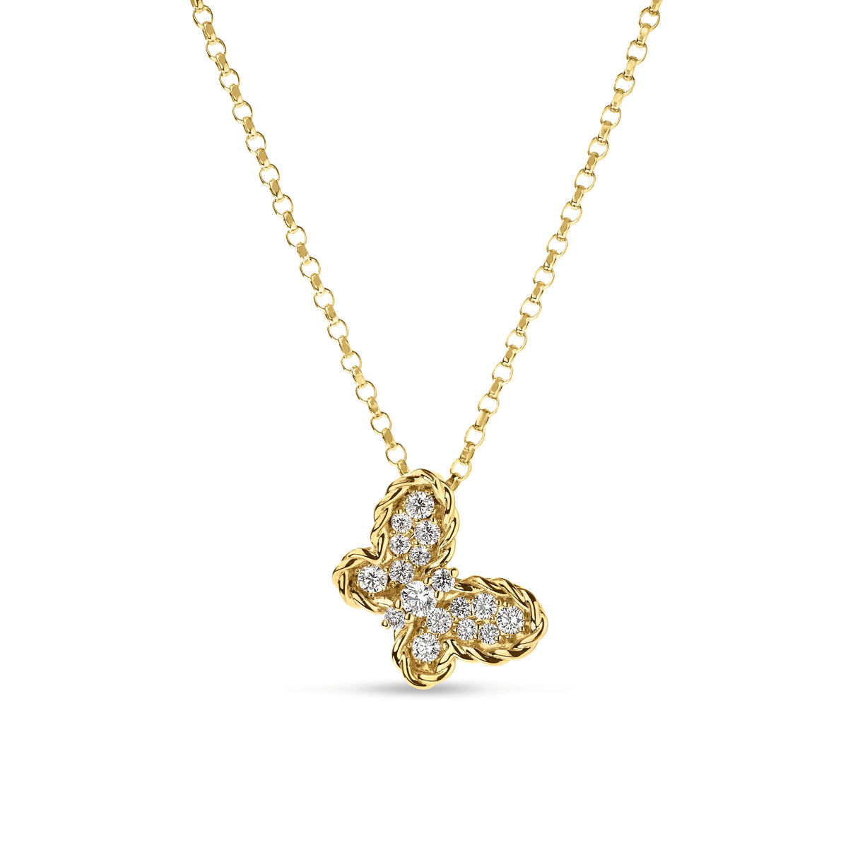18K Yellow Gold Jasmine Pave Diamond Butterfly Necklace