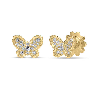 18k Yellow Gold Jasmine Small Butterfly Pave Diamond Stud Earrings thumbnail