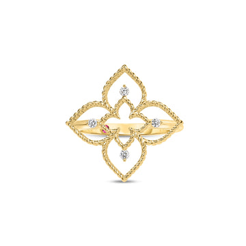 18k Yellow/white Gold Princess Flower Small Open Frame Diamond Ring