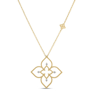 18K Yellow/White Gold Princess Flower Open Frame Diamond Necklace thumbnail