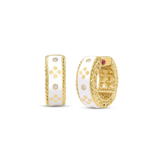 18k Yellow Gold Venetian Princess Diamond And White Enamel Hoop Earrings thumbnail