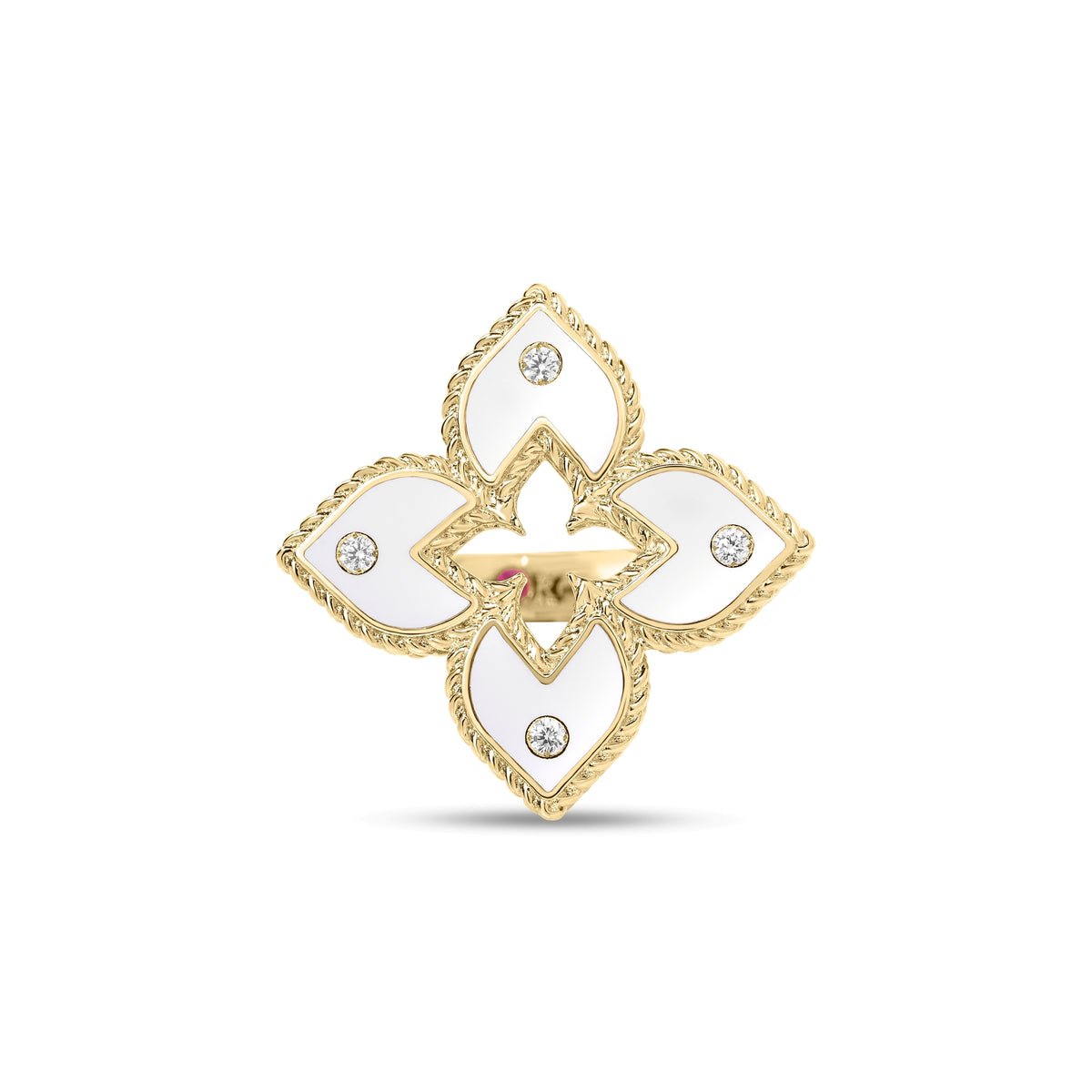 18k Yellow Gold Venetian Princess Diamond And White Enamel Flower Ring
