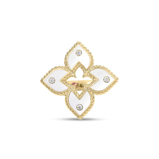 18k Yellow Gold Venetian Princess Diamond And White Enamel Flower Ring thumbnail