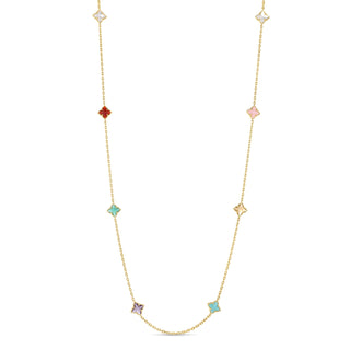 18K Yellow Gold Venetian Princess Carnival Mixed Stones (Amazonite, Amethyst, Citrine, Green Agate, Mother Of Pearl, Pink Opal, & Red Agate) Flower Station Long Necklace thumbnail