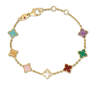 18K Yellow Gold Venetian Princess Carnival Mixed Stones (Amazonite, Amethyst, Citrine, Green Agate, Mother Of Pearl, Pink Opal, & Red Agate) Flower Station Bracelet thumbnail