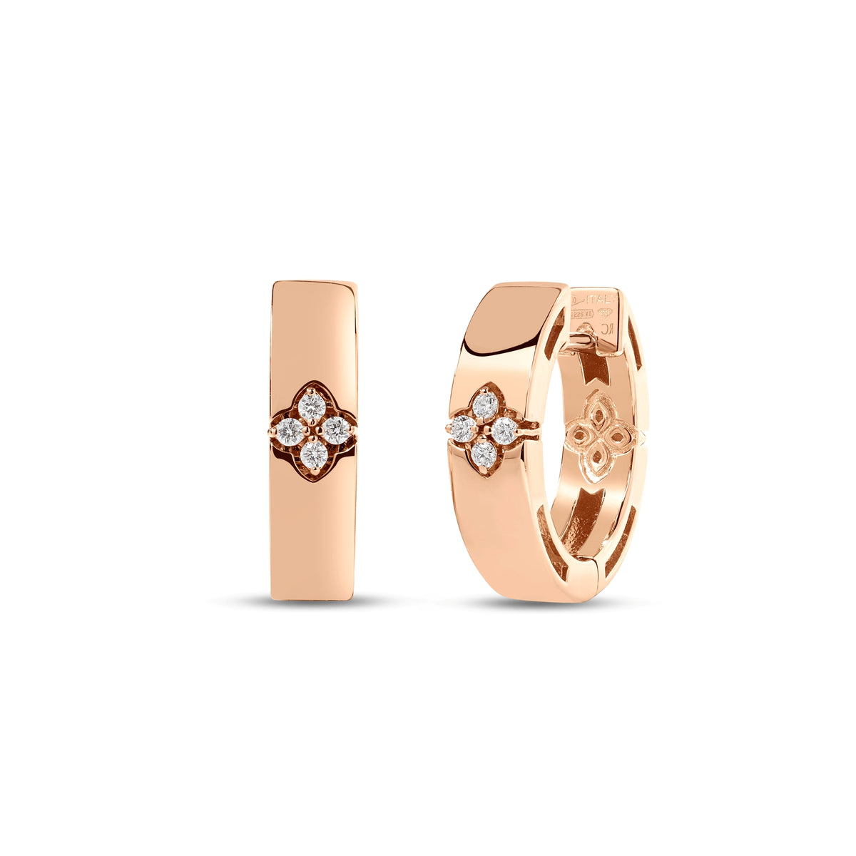 18k Rose Gold Love In Verona Narrow Diamond Hoop Earrings