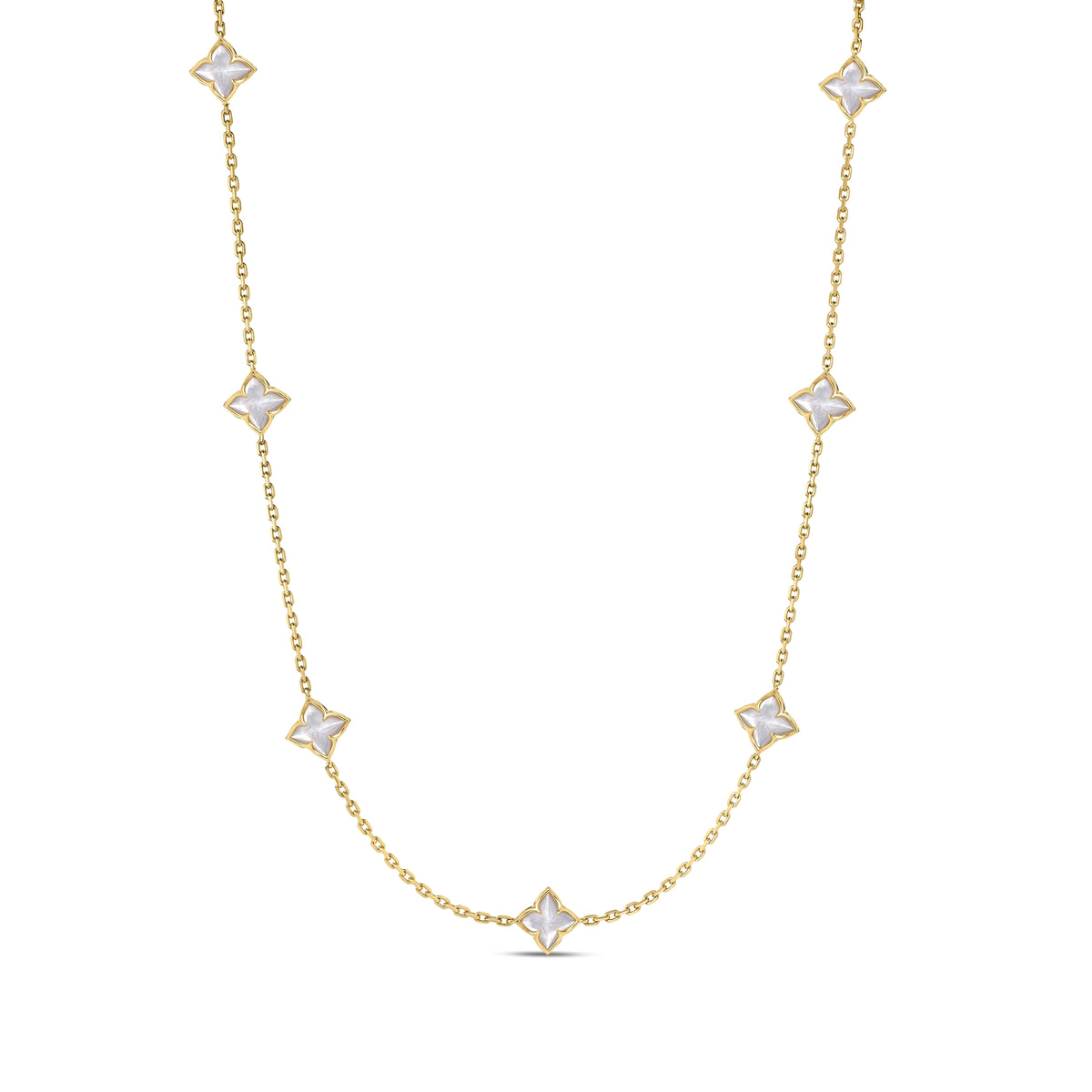 18K Yellow Gold Venetian Princess Carnival Mother Of Pearl Flower Station Necklace