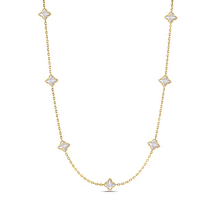 18K Yellow Gold Venetian Princess Carnival Mother Of Pearl Flower Station Necklace thumbnail