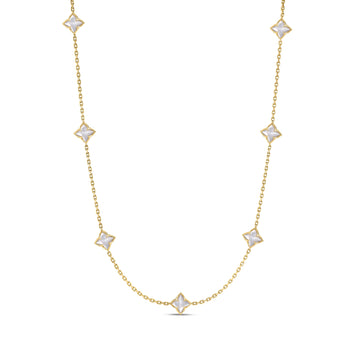 18K Yellow Gold Venetian Princess Carnival Mother Of Pearl Flower Station Necklace
