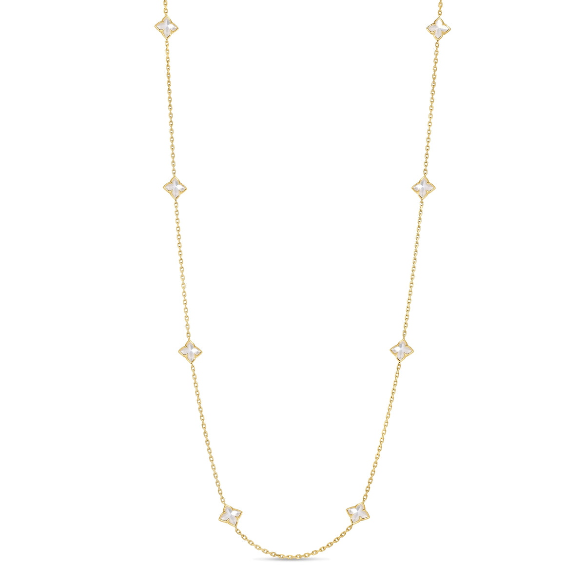 18K Yellow Gold Venetian Princess Carnival Mother Of Pearl Flower Station Long Necklace