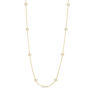 18K Yellow Gold Venetian Princess Carnival Mother Of Pearl Flower Station Long Necklace thumbnail