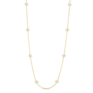 18K Yellow Gold Venetian Princess Carnival Mother Of Pearl Flower Station Long Necklace