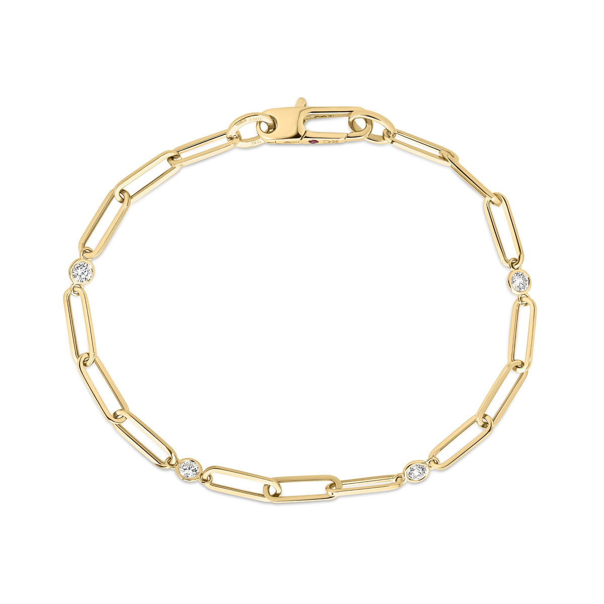 18k Yellow Designer Gold Diamond Station And Paperclip Link Chain Bracelet