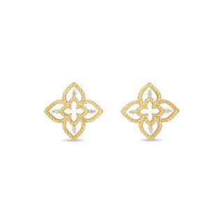 18K Yellow Gold Princess Flower Petite Open Frame Diamond Stud Earrings thumbnail