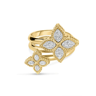 18k Yellow/white Gold Princess Flower Diamond Bypass Ring thumbnail
