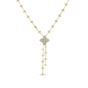18k Yellow Gold  Princess Flower Diamond Lariat Necklace