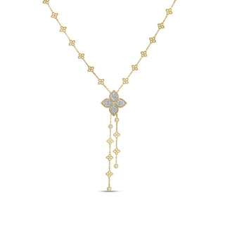 18k Yellow Gold  Princess Flower Diamond Lariat Necklace thumbnail