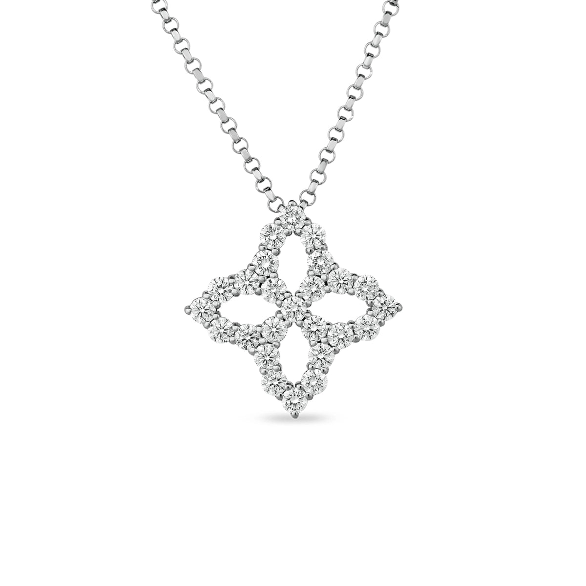 18K White Gold Venetian Princess Diamond Outline Medium Necklace