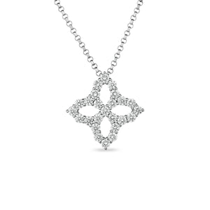 18K White Gold Venetian Princess Diamond Outline Medium Necklace