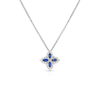 18k White Gold Diamond Princess Medium Diamond & Blue Sapphire Necklace thumbnail