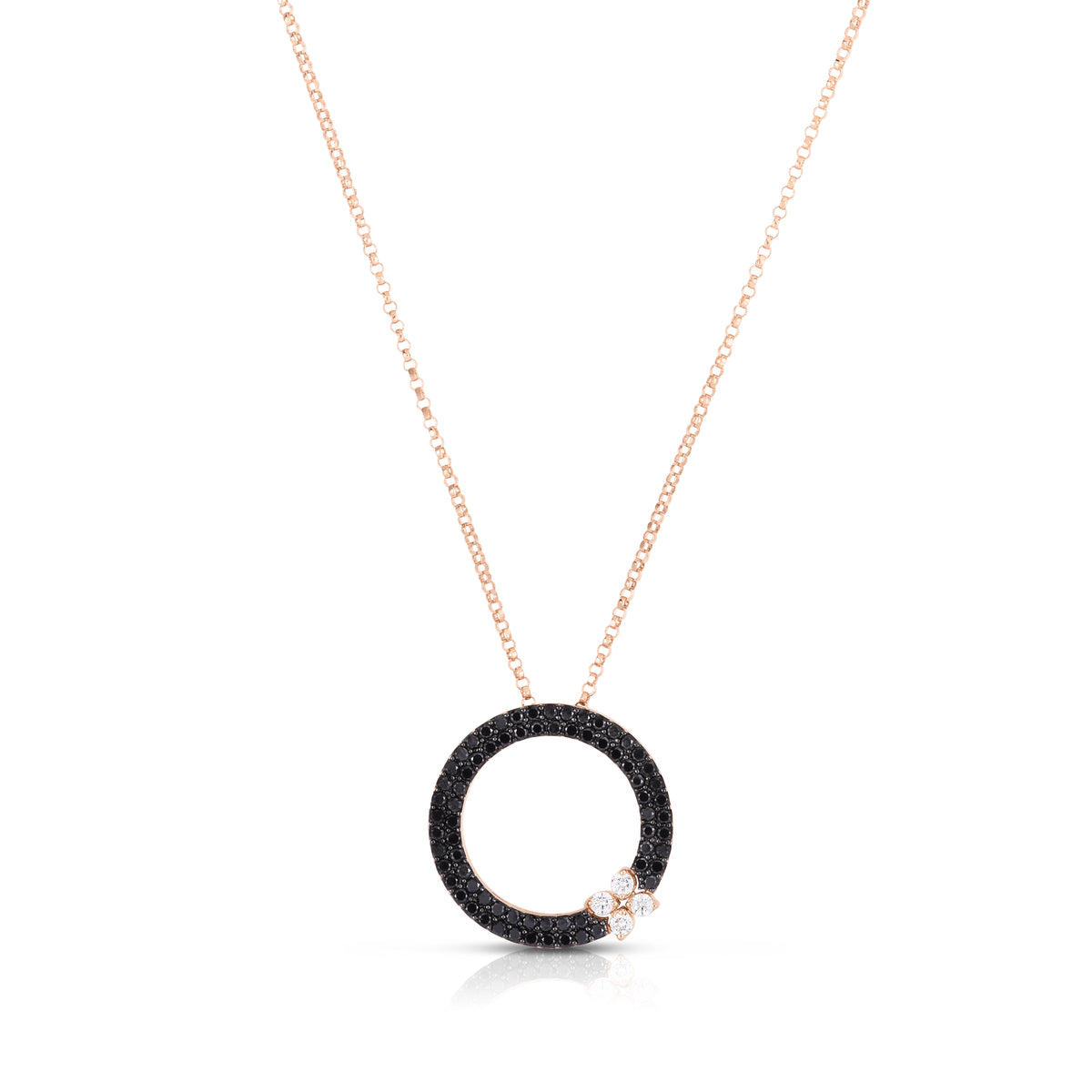 18k Rose Gold Love In Verona Black & White Diamond Circle Necklace