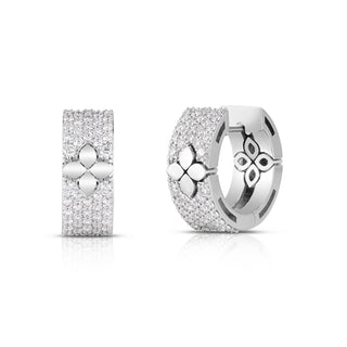 18K White Gold Love In Verona Pave Diamond & Polished Flower Hoop Earrings thumbnail
