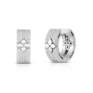 18K White Gold Love In Verona Pave Diamond & Polished Flower Hoop Earrings