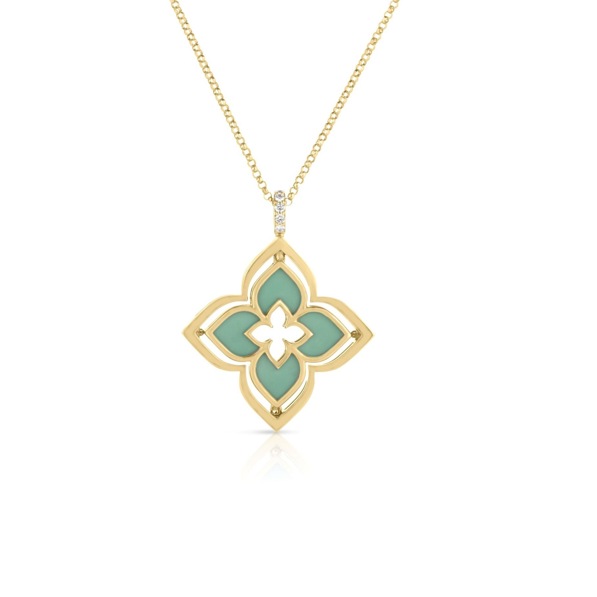 18k Yellow Gold Venetian Princess Pirouette Diamond & Chrysoprase Flower Necklace