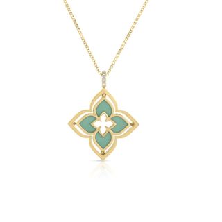 18k Yellow Gold Venetian Princess Pirouette Diamond & Chrysoprase Flower Necklace thumbnail