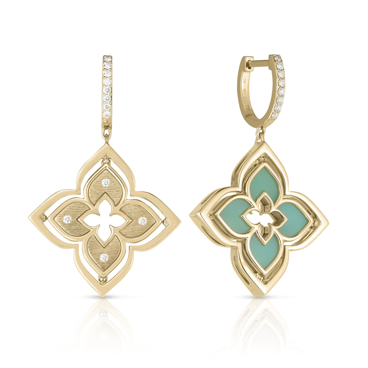 18k Yellow Gold Venetian Princess Pirouette Diamond & Chrysoprase Flower Earrings
